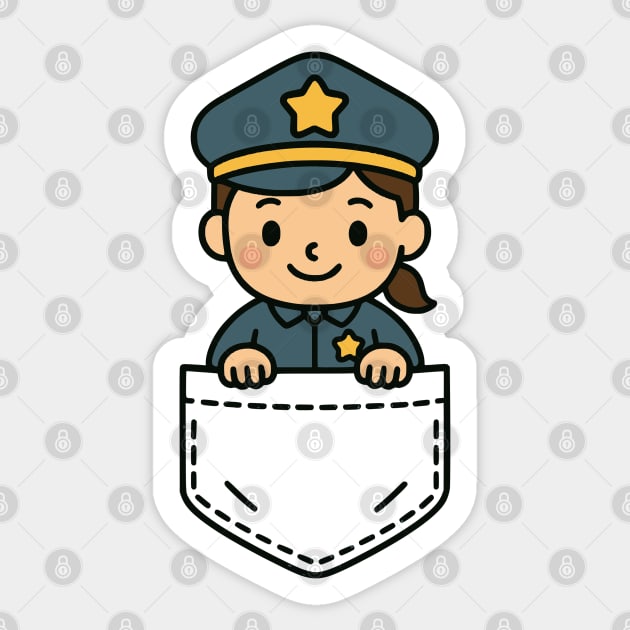 Cute Girl Police Officer Pocket Pal Police Officer Heroic Sticker by Yesteeyear